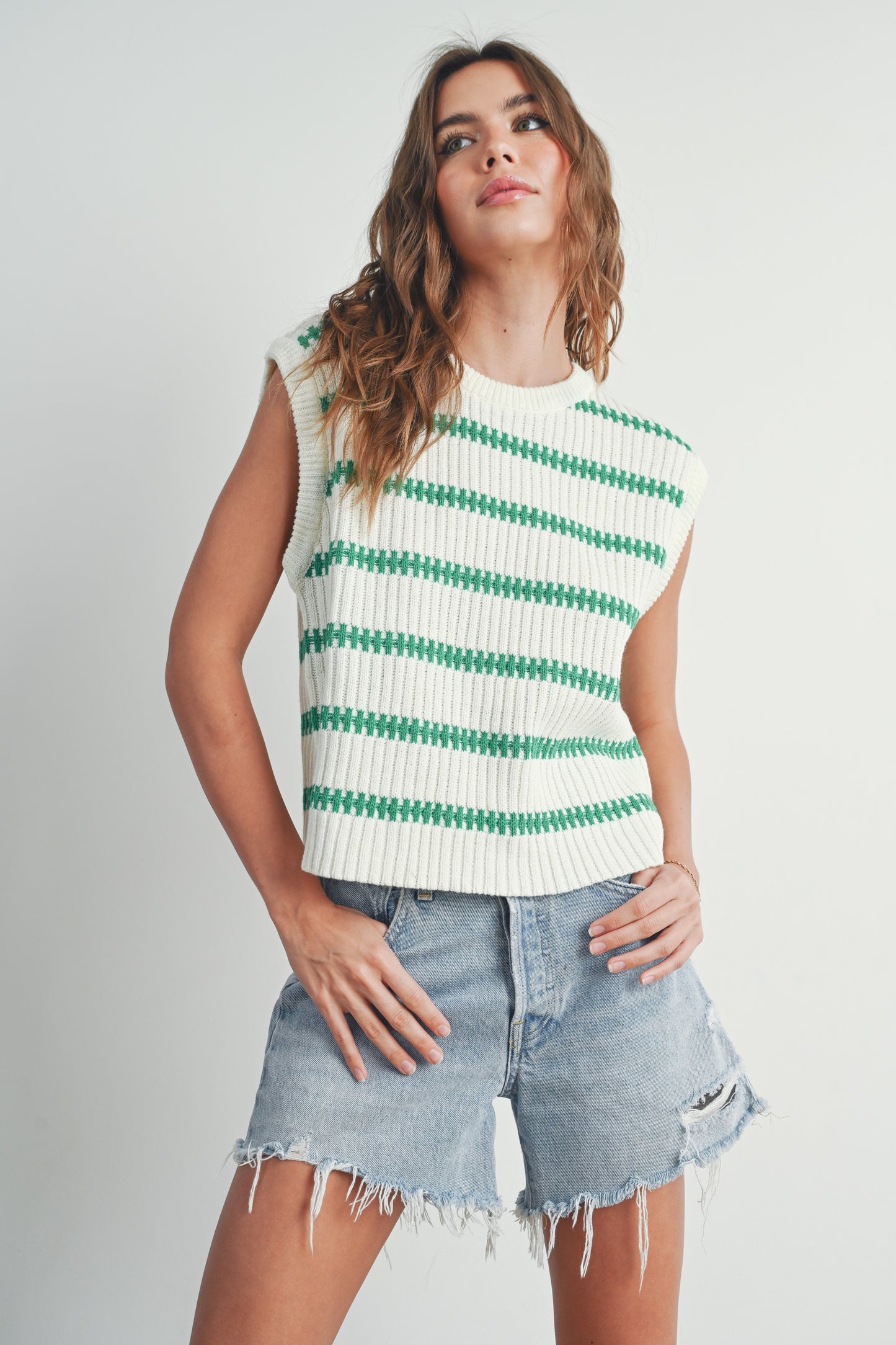 Crew Neck Striped Sweater Tank