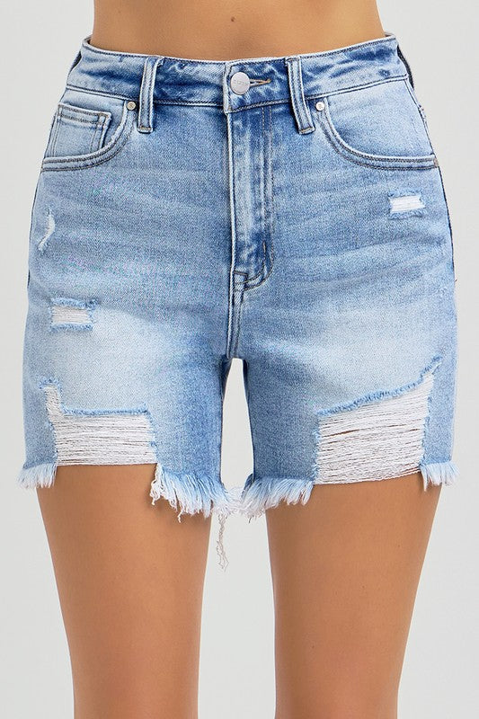 High Rise Distressed Shorts