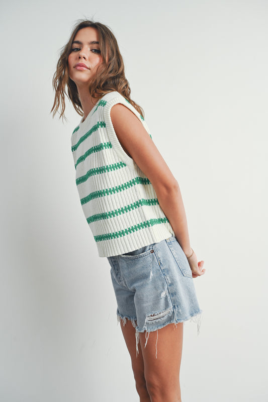 Crew Neck Striped Sweater Tank