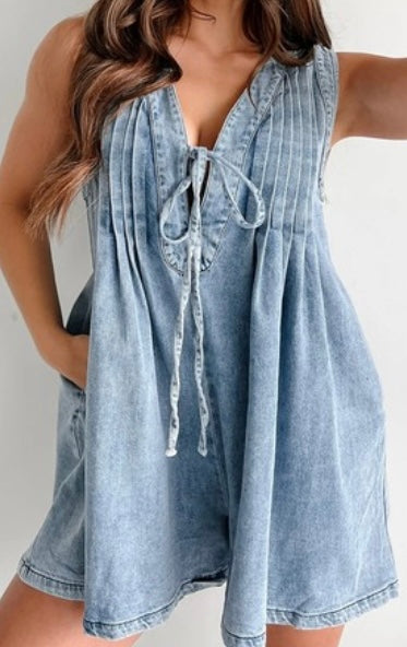 Denim V-Neck Romper