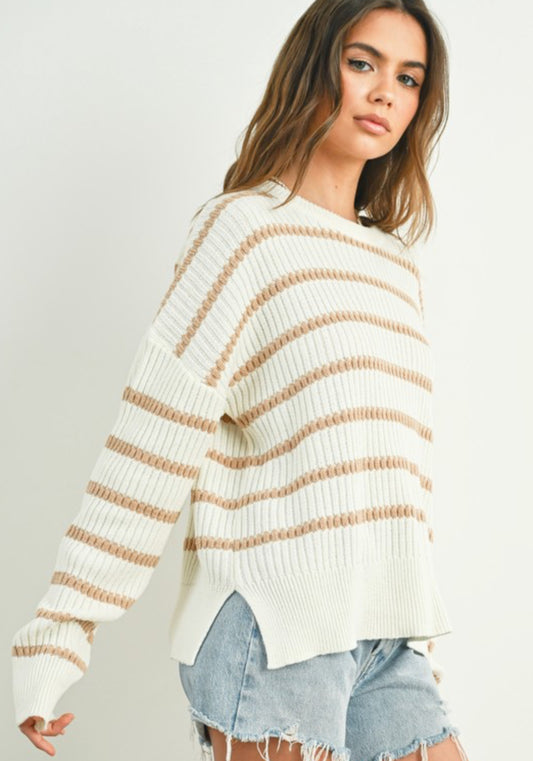 Boat Neck Striped Knit Sweater